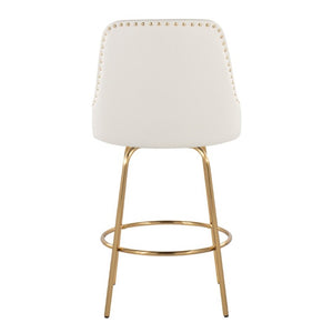 English Elm 27 Inch Swivel Counter Stools with Faux Leather Seats Gold Nailhead Trim Set of 2 B202S02264
