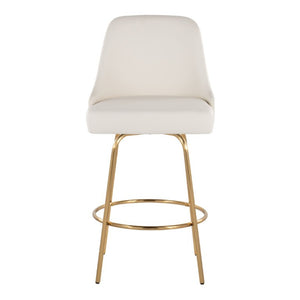 English Elm 27 Inch Swivel Counter Stools with Faux Leather Seats Gold Nailhead Trim Set of 2 B202S02264