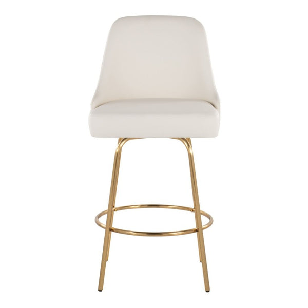 English Elm 27 Inch Swivel Counter Stools with Faux Leather Seats Gold Nailhead Trim Set of 2 B202S02264
