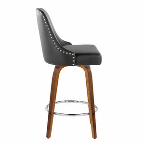 English Elm 27Fixed-Height Swivel Counter Stools Walnut Legs Black Faux Leather Set of 2 Walnut Wood B202S02265