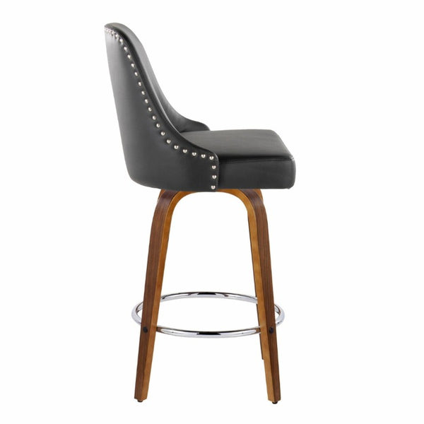 English Elm 27Fixed-Height Swivel Counter Stools Walnut Legs Black Faux Leather Set of 2 Walnut Wood B202S02265