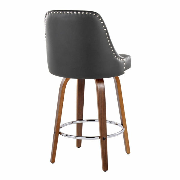English Elm 27Fixed-Height Swivel Counter Stools Walnut Legs Black Faux Leather Set of 2 Walnut Wood B202S02265