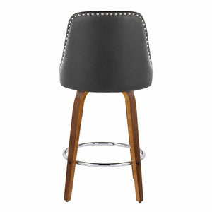 English Elm 27Fixed-Height Swivel Counter Stools Walnut Legs Black Faux Leather Set of 2 Walnut Wood B202S02265