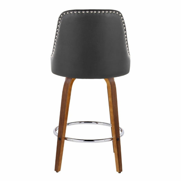 English Elm 27Fixed-Height Swivel Counter Stools Walnut Legs Black Faux Leather Set of 2 Walnut Wood B202S02265
