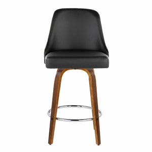 English Elm 27Fixed-Height Swivel Counter Stools Walnut Legs Black Faux Leather Set of 2 Walnut Wood B202S02265