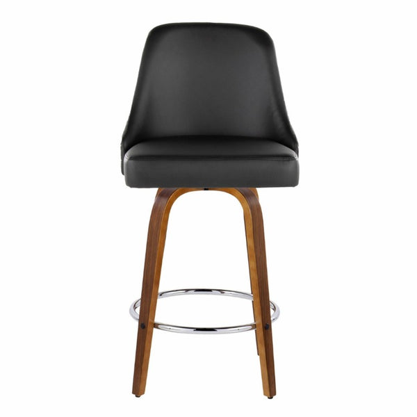 English Elm 27Fixed-Height Swivel Counter Stools Walnut Legs Black Faux Leather Set of 2 Walnut Wood B202S02265
