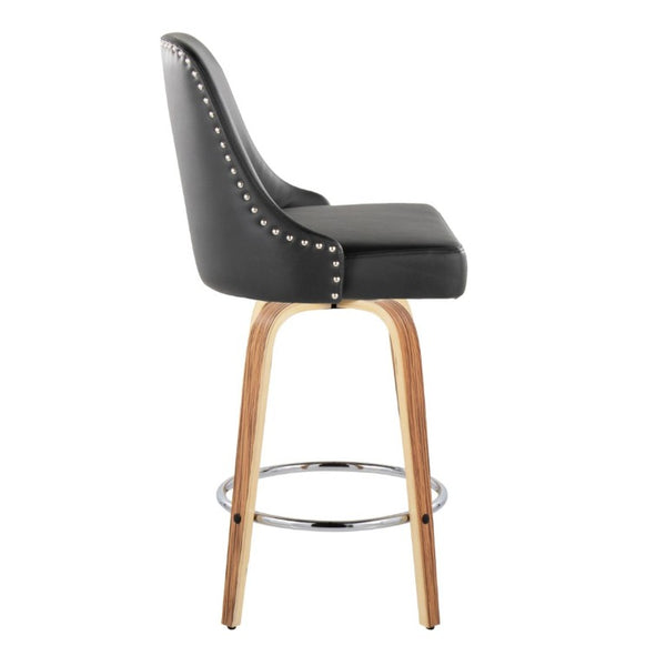 English Elm 27Fixed-Height Swivel Counter Stools Walnut Legs Black Faux Leather Set of 2 Zebra Wood B202S02266