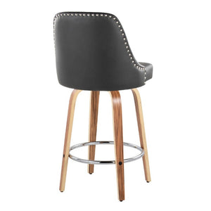 English Elm 27Fixed-Height Swivel Counter Stools Walnut Legs Black Faux Leather Set of 2 Zebra Wood B202S02266