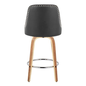 English Elm 27Fixed-Height Swivel Counter Stools Walnut Legs Black Faux Leather Set of 2 Zebra Wood B202S02266