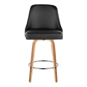 English Elm 27Fixed-Height Swivel Counter Stools Walnut Legs Black Faux Leather Set of 2 Zebra Wood B202S02266