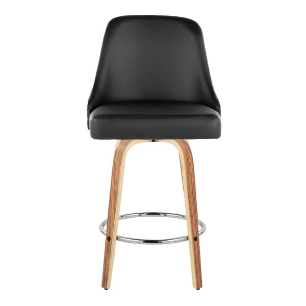 English Elm 27Fixed-Height Swivel Counter Stools Walnut Legs Black Faux Leather Set of 2 Zebra Wood B202S02266