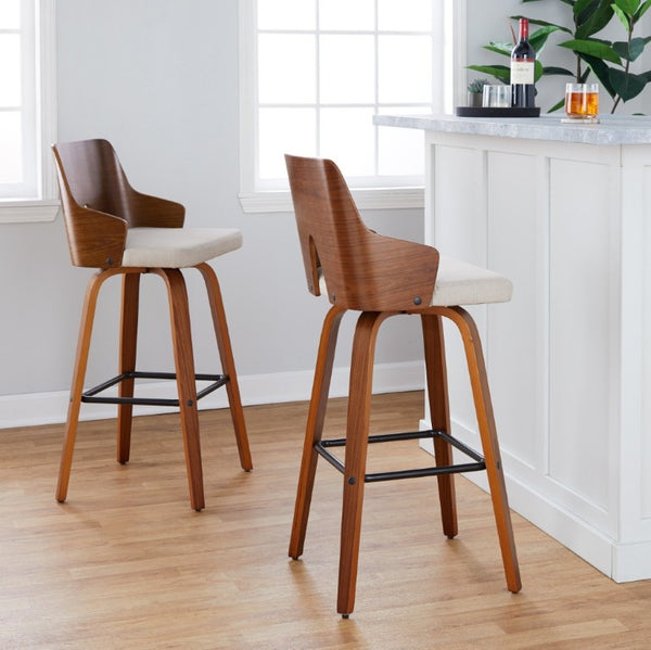 English Elm Fixed-Height Swivel Barstools with Grey Upholstered Seats and Matte Black Legs Set of 2 B202S02267