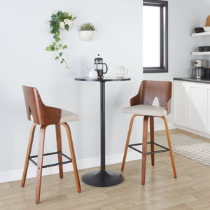English Elm Fixed-Height Swivel Barstools with Grey Upholstered Seats and Matte Black Legs Set of 2 B202S02267