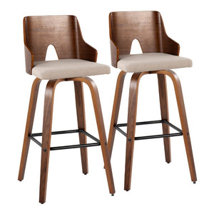 English Elm Fixed-Height Swivel Barstools with Grey Upholstered Seats and Matte Black Legs Set of 2 B202S02267