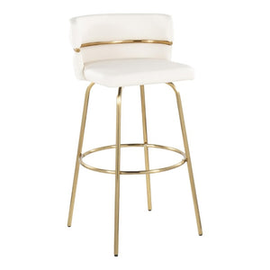 English Elm 30 Inch Swivel Barstools with Gold Metal Frame White Faux Leather Seat Set of 2 B202S02268