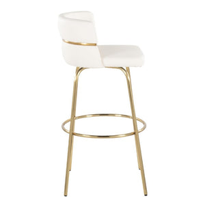 English Elm 30 Inch Swivel Barstools with Gold Metal Frame White Faux Leather Seat Set of 2 B202S02268