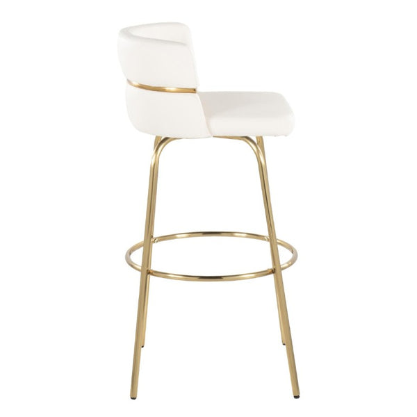 English Elm 30 Inch Swivel Barstools with Gold Metal Frame White Faux Leather Seat Set of 2 B202S02268