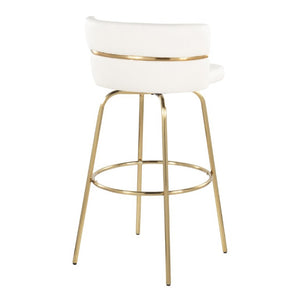 English Elm 30 Inch Swivel Barstools with Gold Metal Frame White Faux Leather Seat Set of 2 B202S02268