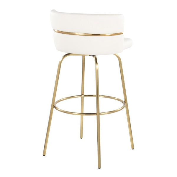 English Elm 30 Inch Swivel Barstools with Gold Metal Frame White Faux Leather Seat Set of 2 B202S02268