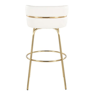 English Elm 30 Inch Swivel Barstools with Gold Metal Frame White Faux Leather Seat Set of 2 B202S02268