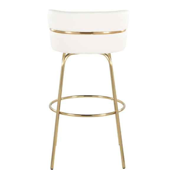 English Elm 30 Inch Swivel Barstools with Gold Metal Frame White Faux Leather Seat Set of 2 B202S02268