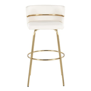 English Elm 30 Inch Swivel Barstools with Gold Metal Frame White Faux Leather Seat Set of 2 B202S02268