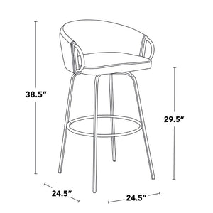 English Elm 30 Inch Glam Swivel Barstools Faux Leather Seat Metal Frame Set of 2 for Kitchen Island Black Gold B202S02269