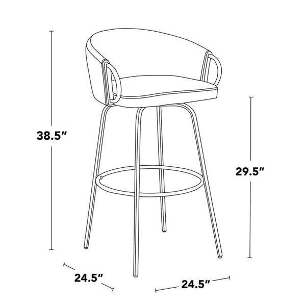 English Elm 30 Inch Glam Swivel Barstools Faux Leather Seat Metal Frame Set of 2 for Kitchen Island Black Gold B202S02269