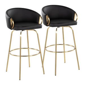English Elm 30 Inch Glam Swivel Barstools Faux Leather Seat Metal Frame Set of 2 for Kitchen Island Black Gold B202S02269