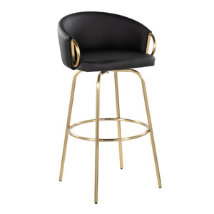 English Elm 30 Inch Glam Swivel Barstools Faux Leather Seat Metal Frame Set of 2 for Kitchen Island Black Gold B202S02269