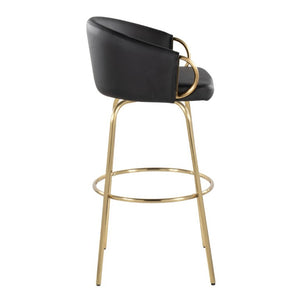 English Elm 30 Inch Glam Swivel Barstools Faux Leather Seat Metal Frame Set of 2 for Kitchen Island Black Gold B202S02269