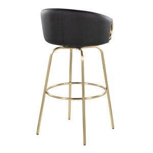 English Elm 30 Inch Glam Swivel Barstools Faux Leather Seat Metal Frame Set of 2 for Kitchen Island Black Gold B202S02269