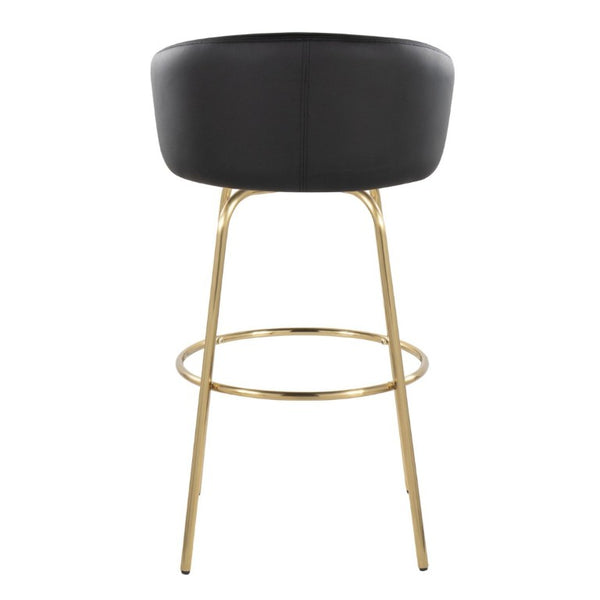 English Elm 30 Inch Glam Swivel Barstools Faux Leather Seat Metal Frame Set of 2 for Kitchen Island Black Gold B202S02269