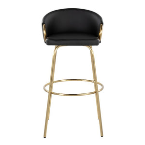 English Elm 30 Inch Glam Swivel Barstools Faux Leather Seat Metal Frame Set of 2 for Kitchen Island Black Gold B202S02269