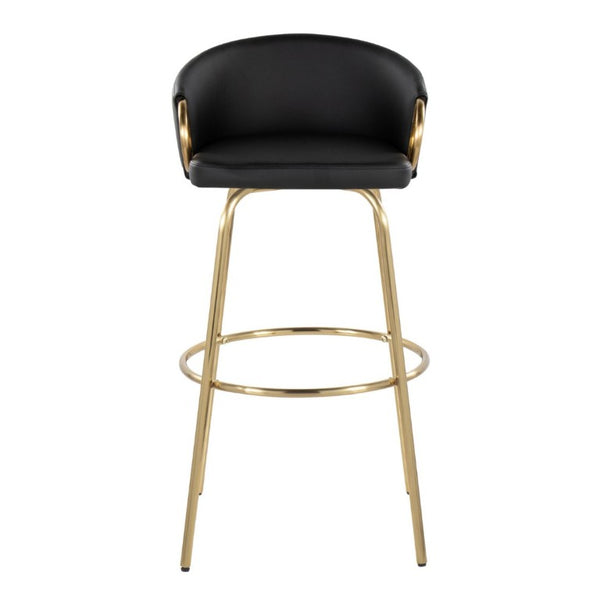 English Elm 30 Inch Glam Swivel Barstools Faux Leather Seat Metal Frame Set of 2 for Kitchen Island Black Gold B202S02269