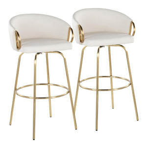 English Elm 30 Inch Glam Swivel Barstools Faux Leather Seat Metal Frame Set of 2 for Kitchen Island White Gold B202S02270