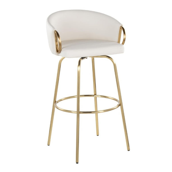 English Elm 30 Inch Glam Swivel Barstools Faux Leather Seat Metal Frame Set of 2 for Kitchen Island White Gold B202S02270