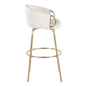English Elm 30 Inch Glam Swivel Barstools Faux Leather Seat Metal Frame Set of 2 for Kitchen Island White Gold B202S02270