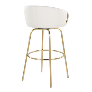 English Elm 30 Inch Glam Swivel Barstools Faux Leather Seat Metal Frame Set of 2 for Kitchen Island White Gold B202S02270