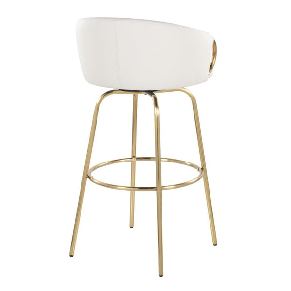 English Elm 30 Inch Glam Swivel Barstools Faux Leather Seat Metal Frame Set of 2 for Kitchen Island White Gold B202S02270