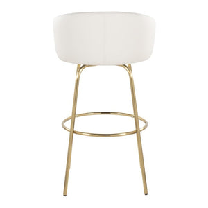 English Elm 30 Inch Glam Swivel Barstools Faux Leather Seat Metal Frame Set of 2 for Kitchen Island White Gold B202S02270