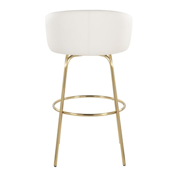 English Elm 30 Inch Glam Swivel Barstools Faux Leather Seat Metal Frame Set of 2 for Kitchen Island White Gold B202S02270