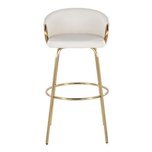 English Elm 30 Inch Glam Swivel Barstools Faux Leather Seat Metal Frame Set of 2 for Kitchen Island White Gold B202S02270