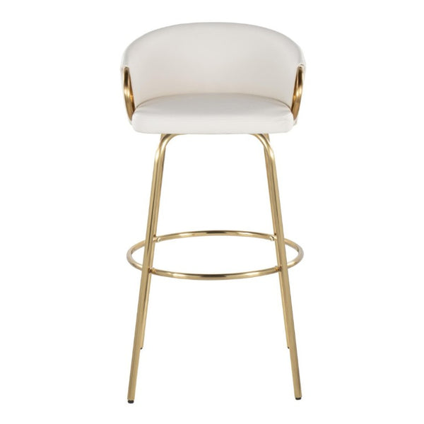 English Elm 30 Inch Glam Swivel Barstools Faux Leather Seat Metal Frame Set of 2 for Kitchen Island White Gold B202S02270