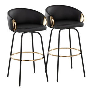 English Elm 30 Inch Glam Swivel Barstools Faux Leather Seat Metal Frame Set of 2 for Kitchen Island Black Black B202S02271