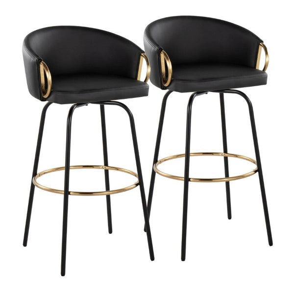 English Elm 30 Inch Glam Swivel Barstools Faux Leather Seat Metal Frame Set of 2 for Kitchen Island Black Black B202S02271