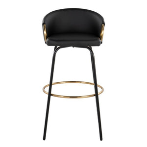 English Elm 30 Inch Glam Swivel Barstools Faux Leather Seat Metal Frame Set of 2 for Kitchen Island Black Black B202S02271