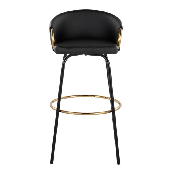 English Elm 30 Inch Glam Swivel Barstools Faux Leather Seat Metal Frame Set of 2 for Kitchen Island Black Black B202S02271