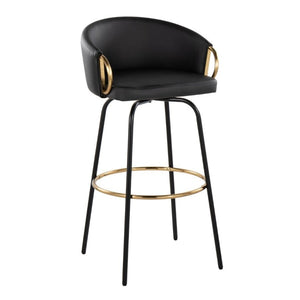 English Elm 30 Inch Glam Swivel Barstools Faux Leather Seat Metal Frame Set of 2 for Kitchen Island Black Black B202S02271
