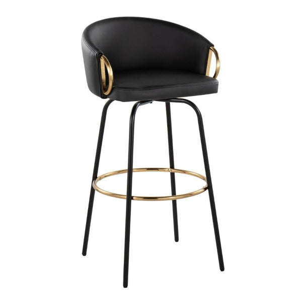 English Elm 30 Inch Glam Swivel Barstools Faux Leather Seat Metal Frame Set of 2 for Kitchen Island Black Black B202S02271